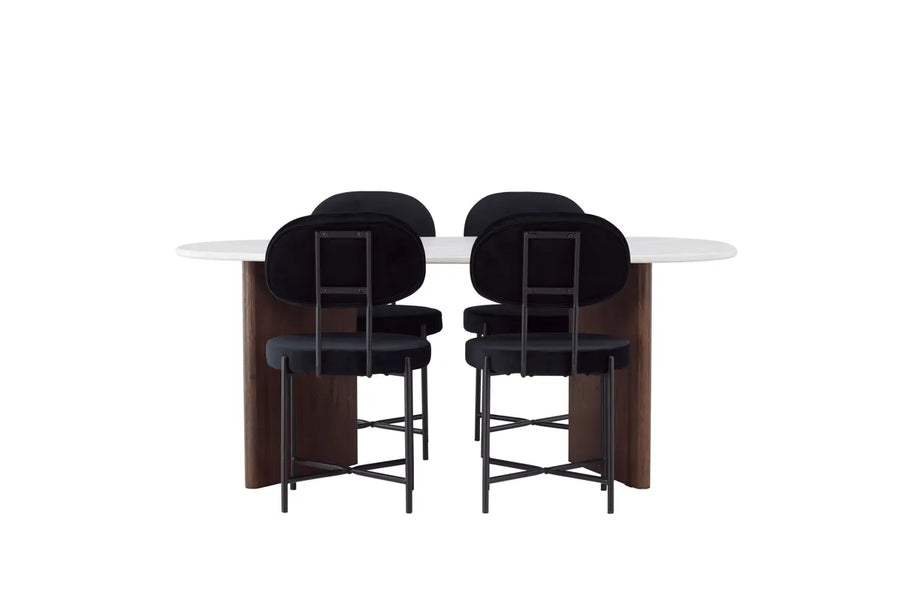 Spisestol Stella & Grönvik 2-pakk – svart + Spisebord ovalt 180 x 90 – lys grå