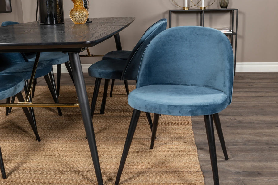 Spisegruppe Gold & Velvet 180 x 85 2-pakk – svart og blå