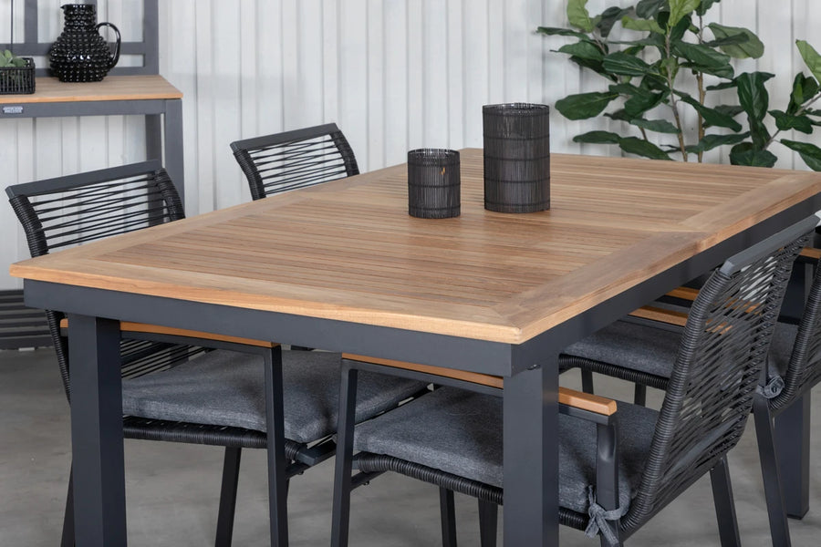 Spisestol Dallas & Panama 2-pakk + Rektangulært spisebord 152 x 90 – svart