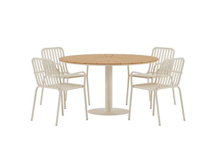 Spisestol Peking & Croft 2-pakk + Spisebord rundt Ø120 – beige