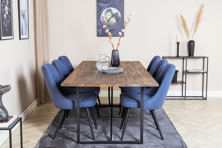 Spisegruppe Padang 250 x 100 + spisestol 2-pakk – natur og blå