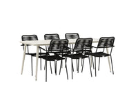 Spisebord Lina & Lindos 200 x 90 + spisestol 2-pakk – beige og svart