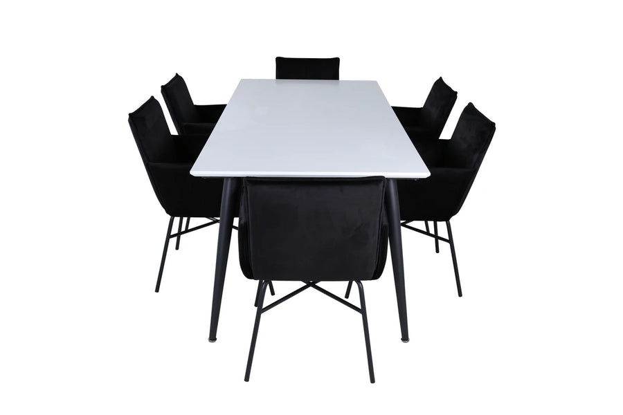 Spisegruppe Jimmy & Petra rektangulær 195 x 90 – hvit og svart