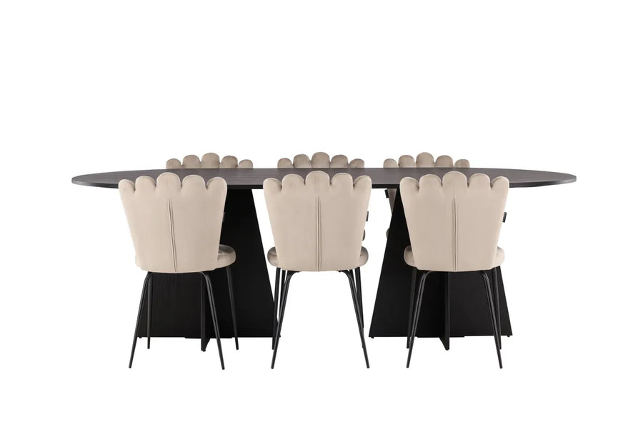 Spisestol Limhamn & Bootcut 2-pakk beige + Spisebord ovalt 230 x 115 – svart