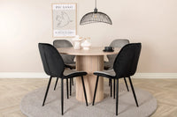 Spisestol Emma & Bianca 2-pakk + Rundt spisebord ⌀110 – grå og hvitvasket