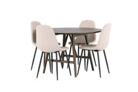 Spisegruppe Kaseidon & Polar Rund ⌀100 + 2-pakk spisestoler – mørkbrun og beige