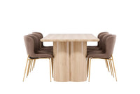 Spisestol Modesto & Olivia 2-pakk + spisebord 210 x 100 – brun og natur