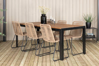Spisestol 2-pakk + rektangulært spisebord 205 x 90 – brun og natur