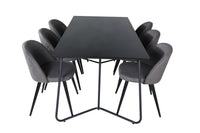 Spisegruppe Petra & Velvet rektangulær 190 x 90 + spisestoler 2-pakk – svart og grå