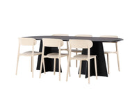 Spisebord ovalt 230 x 115 – svart + spisestol 2-pakk – beige