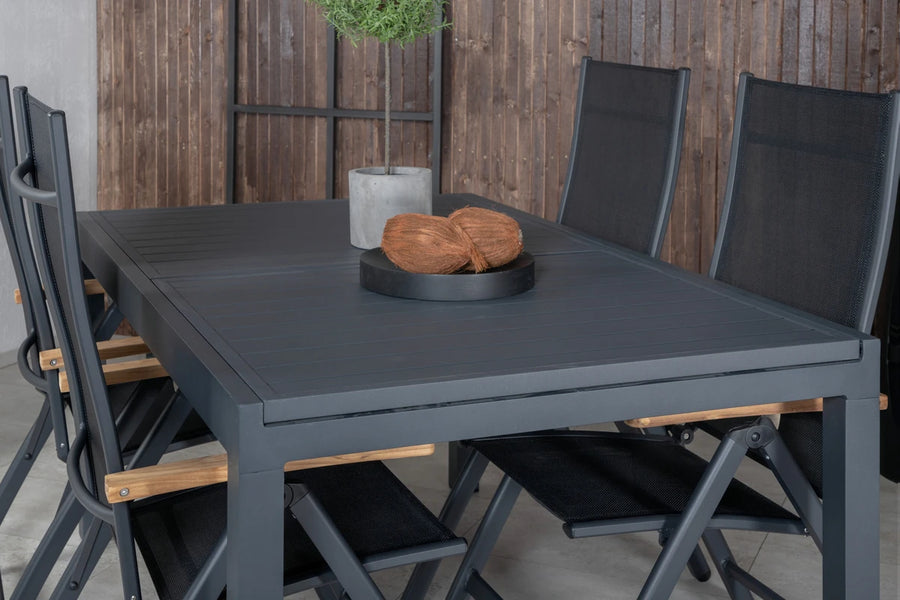 Posisjonsstol Panama & Marbella 2-pakk + Spisebord 160 x 100 – svart