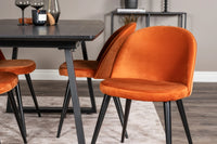 Spisestol Velvet & Inca 2-pakk – rustoransje + Rektangulært spisebord 160 x 85 – svart