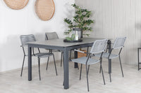 Spisegruppe Lindos 160 x 100 + 2-pakk spisestol – svart og grå