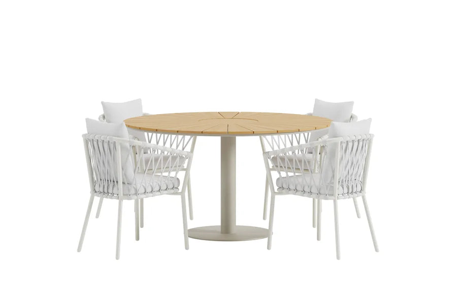 Spisegruppe rund 2-pakk Ø120 – hvit og beige