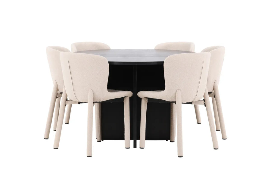 Spisegruppe Strada & Astoria 2-pakk ⌀120 – svart og beige