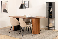 Spisegruppe oval 200 x 90 + spisestol 2-pakk – valnøtt og beige