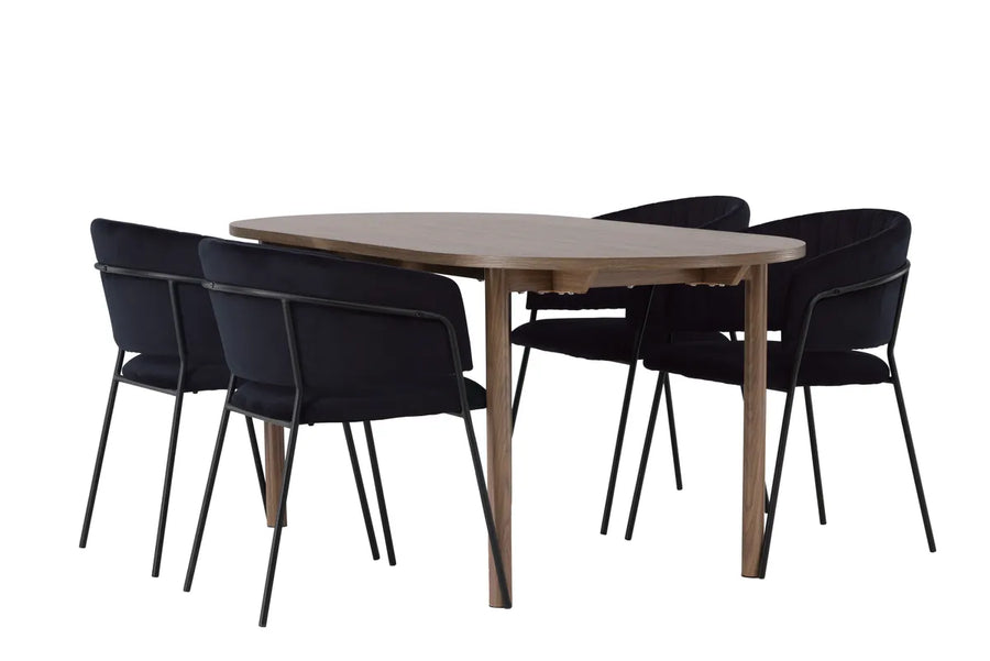 Spisegruppe Selma & Andy 2-pakk + Ovalt 180 x 90 – svart og natur