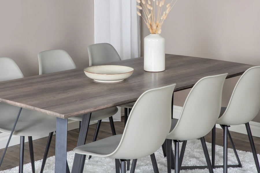 Spisestol Polar & Marina 2-pakk + spisebord rektangulært 180 x 90 – grå og natur
