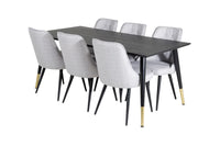 Spisegruppe Dipp & Velvet Deluxe 180 x 90 + spisestol 2-pakk – svart og grå