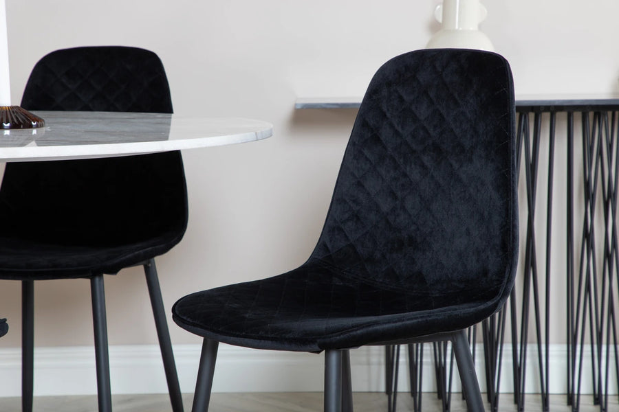 Spisegruppe Polar & Estelle 2-pakk + Rundt spisebord ⌀106 – svart og hvit