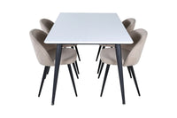 Spisegruppe Jimmy & Velvet rektangulær 150 x 90 + 2-pakk spisestol – hvit og beige