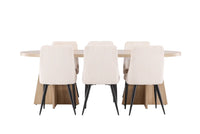 Spisegruppe oval 230 x 115 + 2-pakk spisestoler – natur og beige