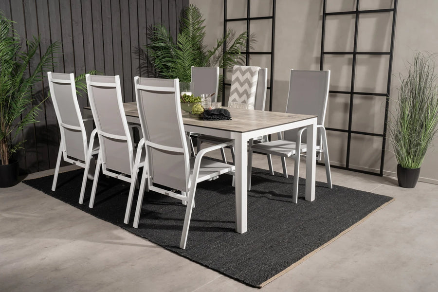Lenestol Copacabana & Llama 2-pakk + Spisebord rektangulært 205 × 100 – grå