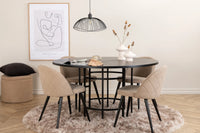 Spisebord rundt ⌀140 – svart + spisestol 2-pakk – beige