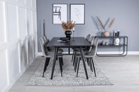 Spisegruppe Sleek & Polar 195 x 95 med 2-pakk spisestoler – svart og grå