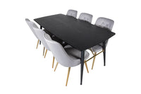Spisebord Gold & Velvet Deluxe rektangulært 180 x 85 + spisestol 2-pakk – svart og grå