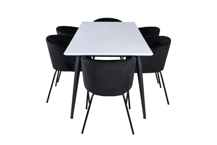 Spisegruppe Berit & Jimmy 195 x 90 – svart og hvit