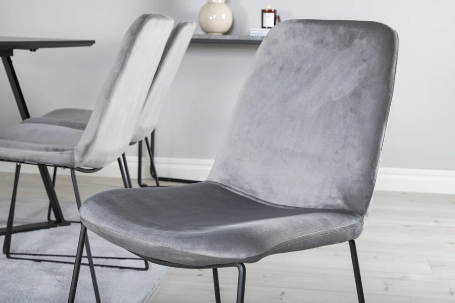 Spisestol Muce & Marina 2-pakk + Spisebord Muce & Marina 180 x 90 – grå og svart