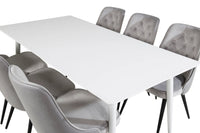 Spisebord Polar & Velvet Deluxe 180 x 90 + spisestol 2-pakk – hvit og lys grå