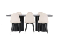 Spisestol Polar & Olivia 2-pakk + rektangulært spisebord 210 x 100 – beige og svart