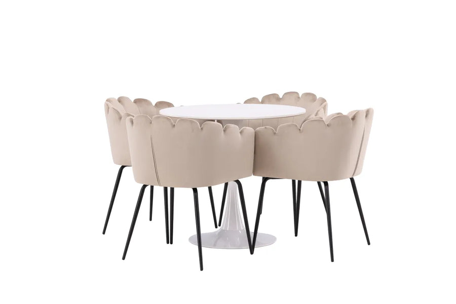 Spisegruppe Limhamn & Hamden + Rundt ⌀80 – beige og hvit
