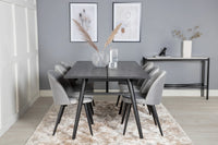 Spisegruppe Sleek & Velvet 195 x 95 + spisestol 2-pakk – svart og grå