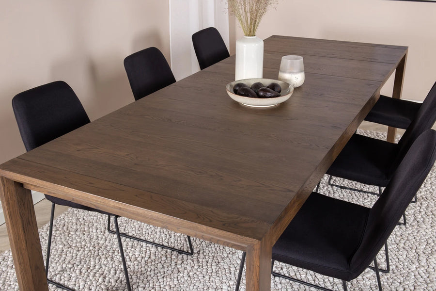 Spisebord Slider & Muce rektangulært 170 x 95 + spisestol 2-pakk – natur og svart