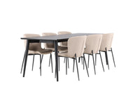 Spisegruppe 2-pakk + rektangulært spisebord 230 x 85 – beige og svart
