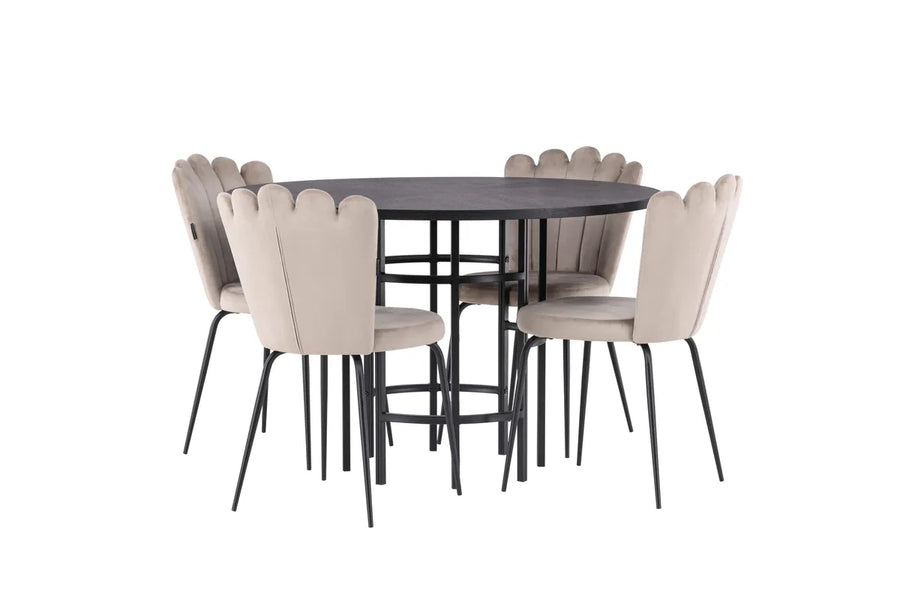 Spisestol Limhamn & Copenhagen 2-pakk + Spisebord rundt ⌀115 – beige og svart