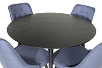 Spisegruppe Dipp & Velvet Deluxe Rund ⌀115 + spisestol 2-pakk – svart og blå