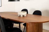 Spisegruppe Bianca & Polar Oval 200 x 90 + spisestol 2-pakk – valnøtt og svart