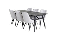 Spisegruppe Sleek & Velvet Deluxe 195 x 95 + 2-pakk – svart og grå
