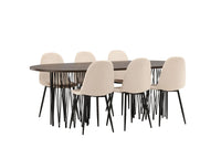 Spisestol 2-pakk + Spisebord ovalt 220 x 100 – beige og mokka