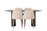 Spisegruppe Isolde 2-pakk + Ovalt 180 x 90 – beige og svart