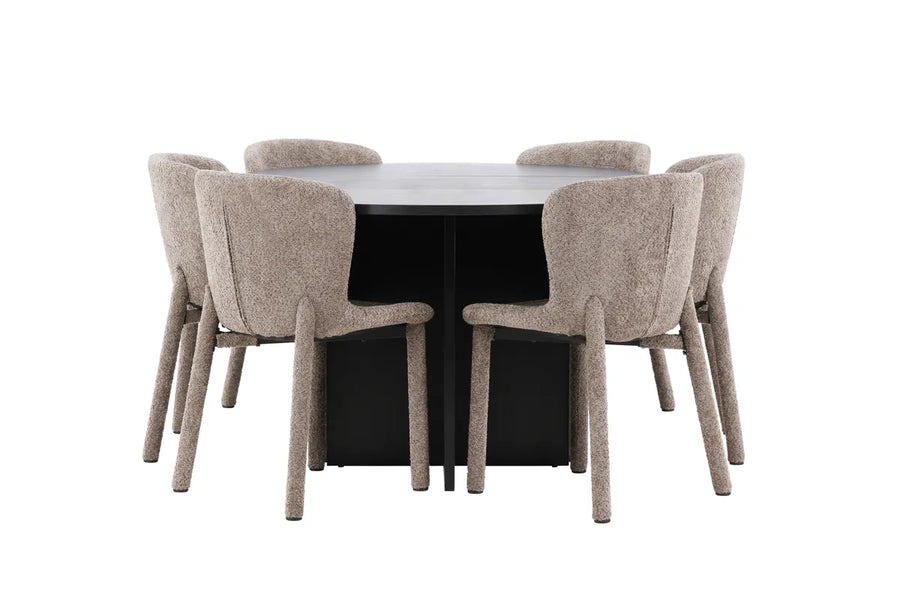 Spisegruppe Strada & Astoria ⌀120 med 2-pakk spisestol – svart og brun