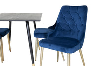 Spisegruppe Dipp & Velvet Deluxe 120 x 85 med 2-pakk spisestoler – svart og blå