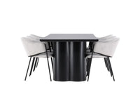 Spisestol Evelina & Olivia 2-pakk + Rektangulært spisebord 210 x 100 – grå og svart