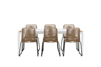 Spisegruppe Togo & Lindos 200 × 100 + spisestol 2-pakk – hvit og brun