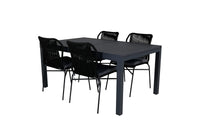 Spisegruppe Julian & Marbella 4-pakk + rektangulært spisebord 160 x 100 – svart