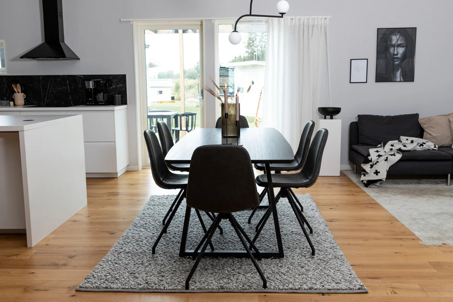 Spisestol Polar & Inca 2-pakk + Rektangulært spisebord 160 x 85 – svart